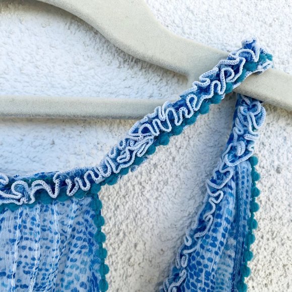 Poupette St Barth BETY Blue Wave 100% Silk Crinkle Print Dress - Picture 10 of 12